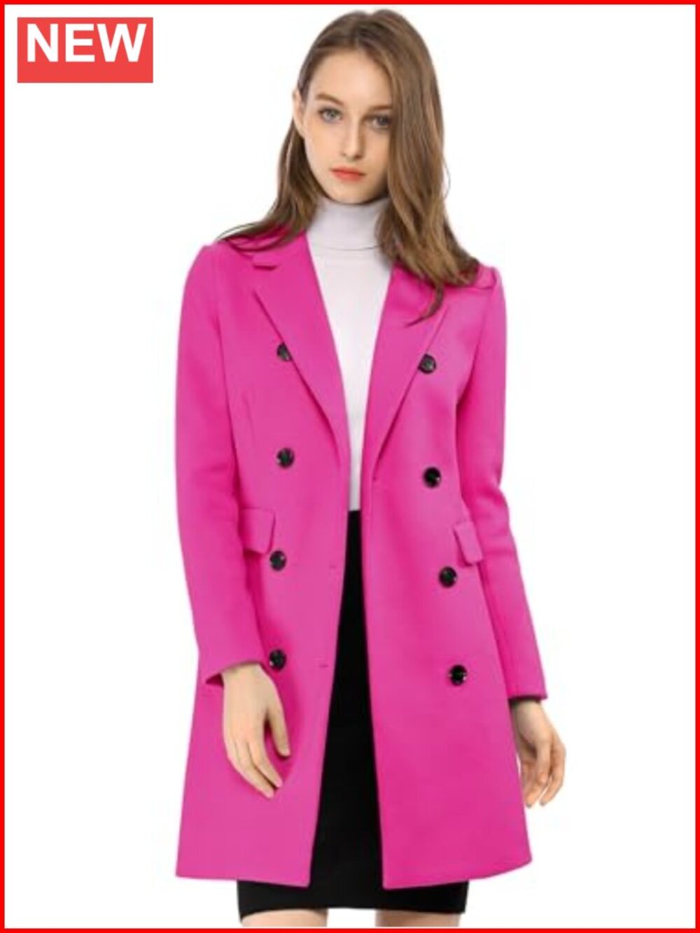 Women's Notched Lapel Double Breasted Trench Peacoat Winter Overcoat